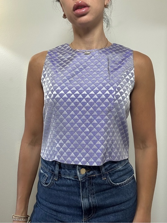 Jessica McClintock Tops - Vintage Jessica McClintock Lilac Sleeveless Crop Tank Button Back Crew Neck XS